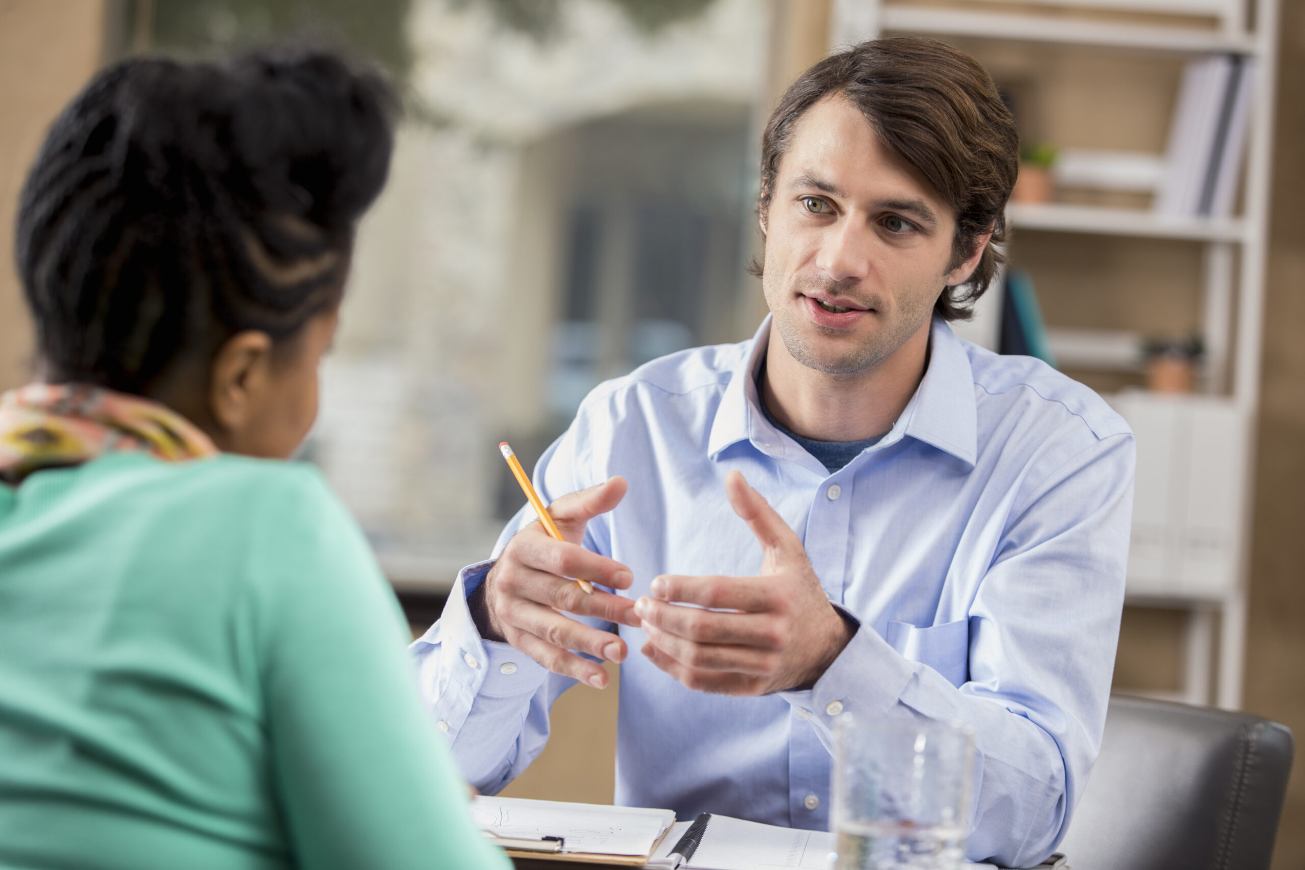 male and female conversing