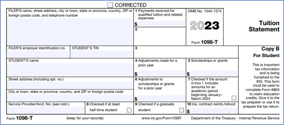 Tuition Statement, form 1098-T