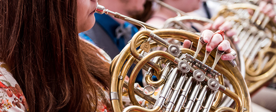 Students playing the French horn