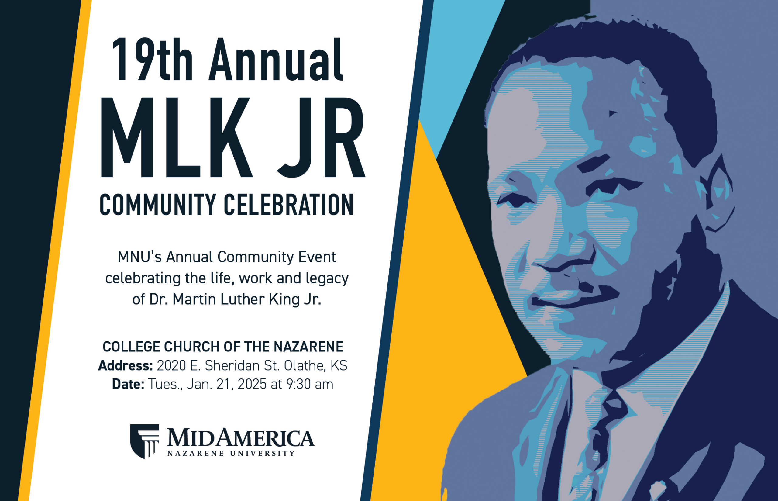 Artistic rendering of Dr. Martin Luther King Jr. and event information found in the body of the event text.