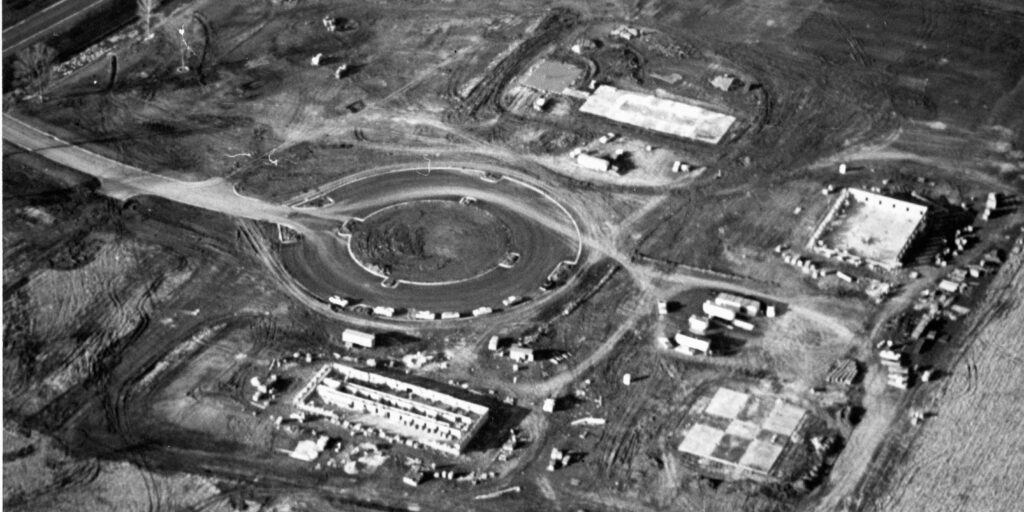 Aerial of construction of MidAmerica Nazarene College circa 1967