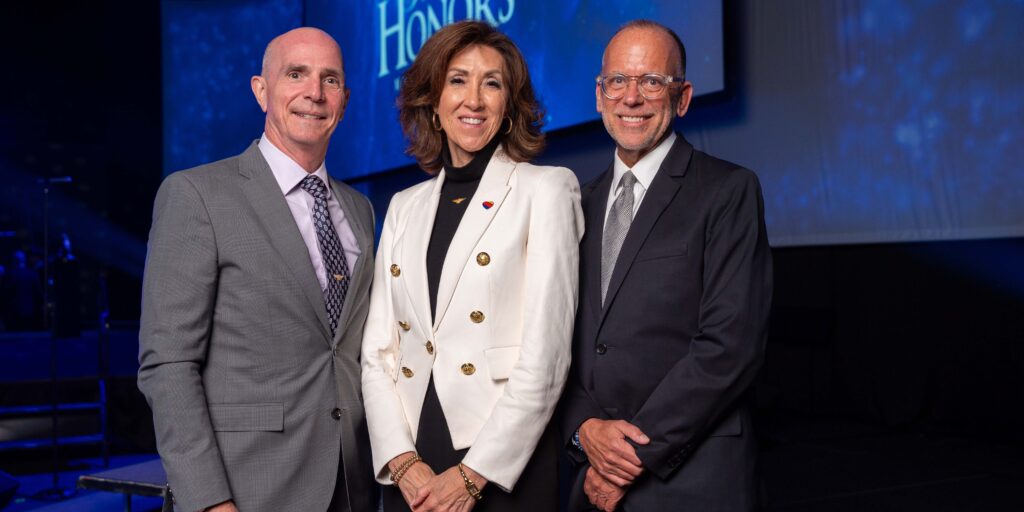 Dean and Tammie Jo Shults with Passion to Serve honoree Mabee Foundation Exec. Dir. Mike Goeke at President's Honors