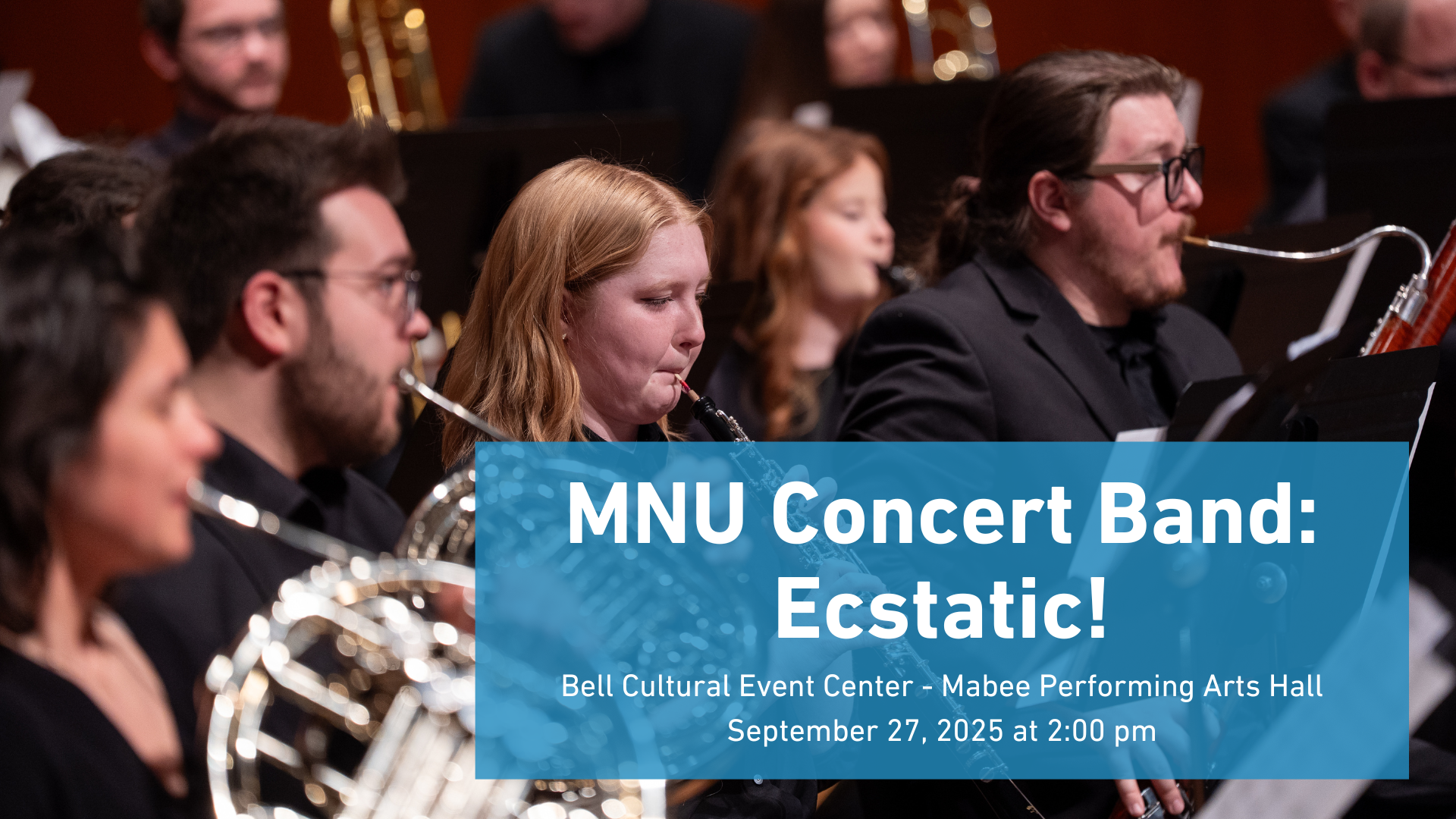 Band performing with title: MNU Concert Band | Ecstatic!