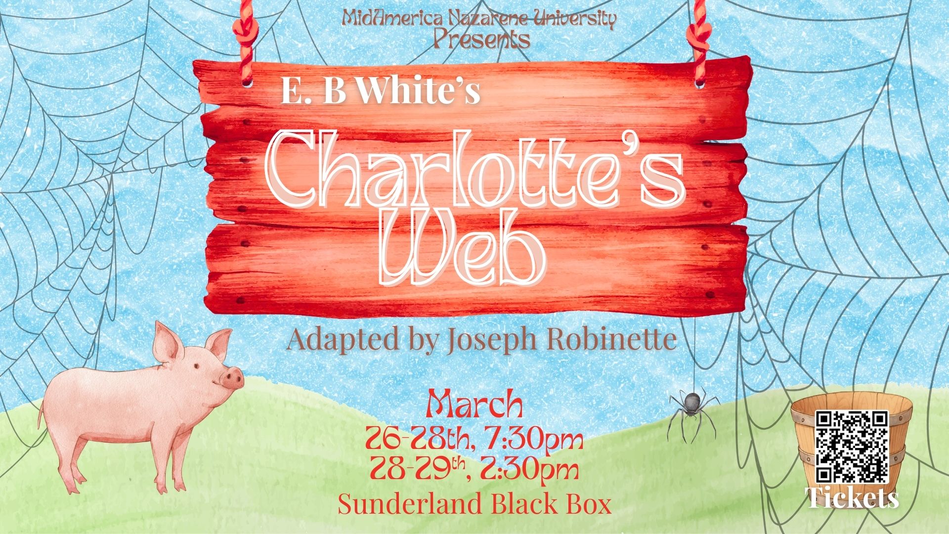 Charlotte's web promo with pig and spider drawing
