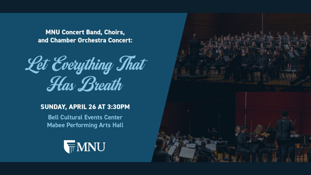 Choir, band, and orchestra playing on a stage