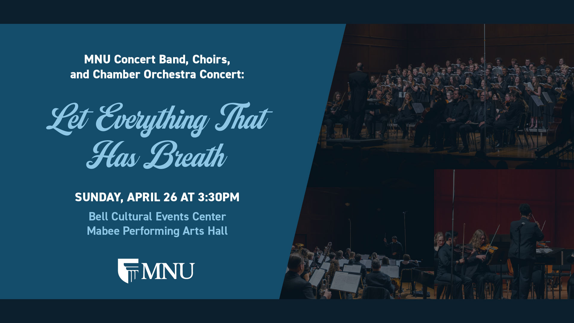 Choir, band, and orchestra playing on a stage