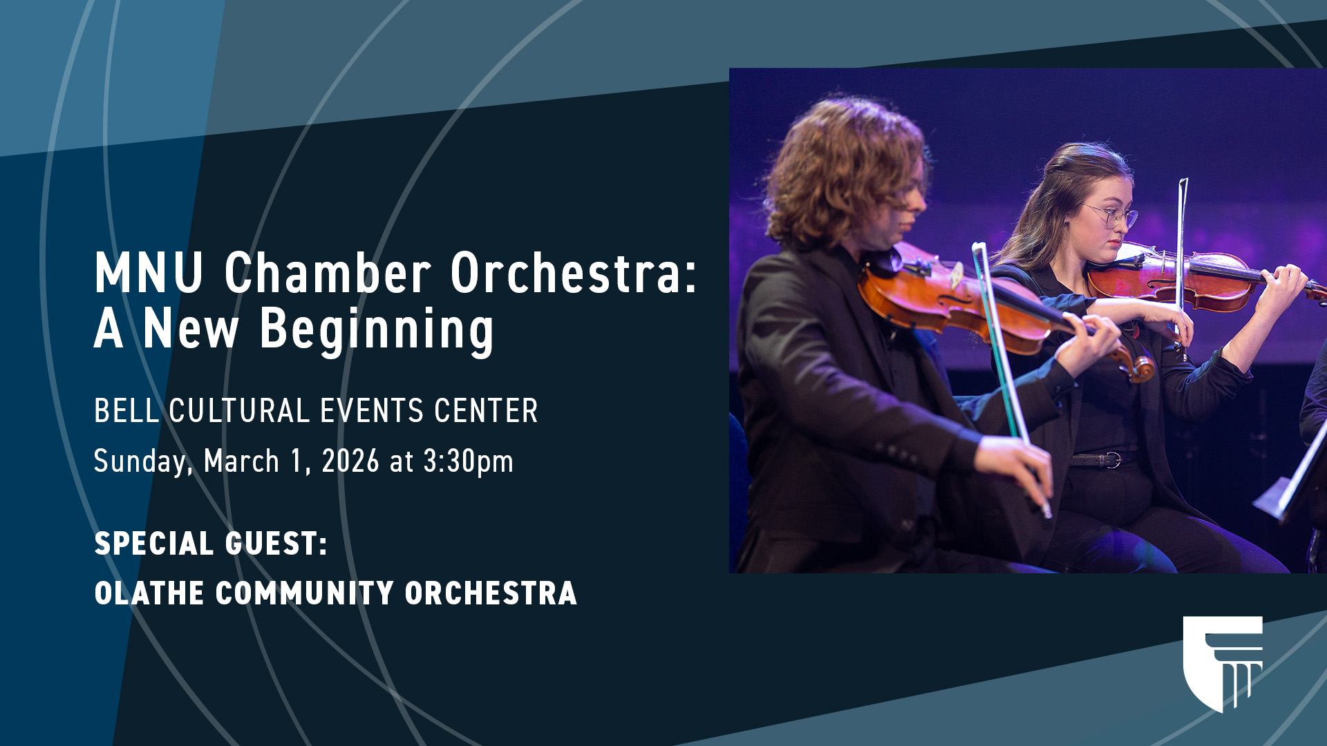 Orchestra promo with photo of violinist playing