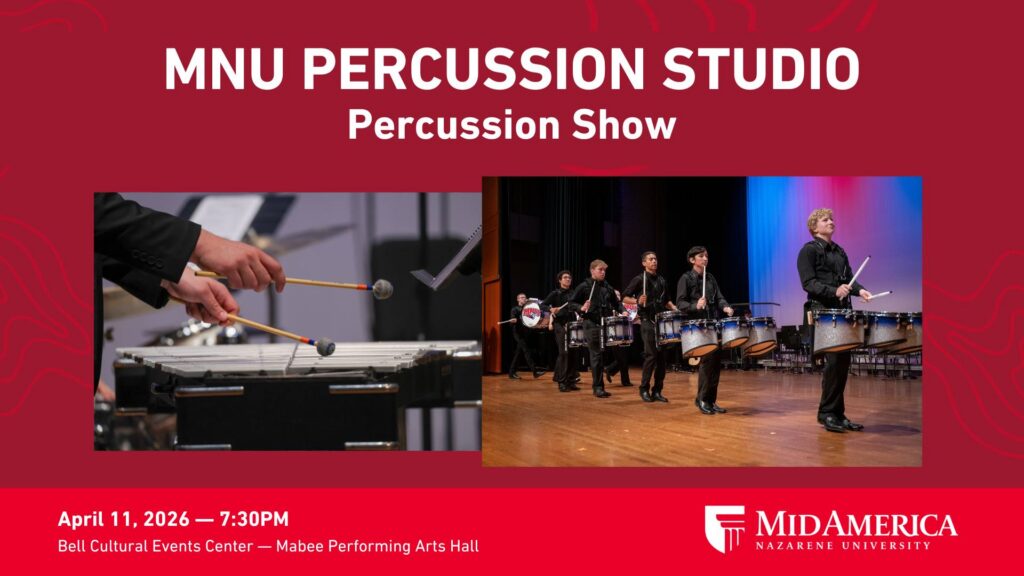 Vibraphone being played and drumline on a stage