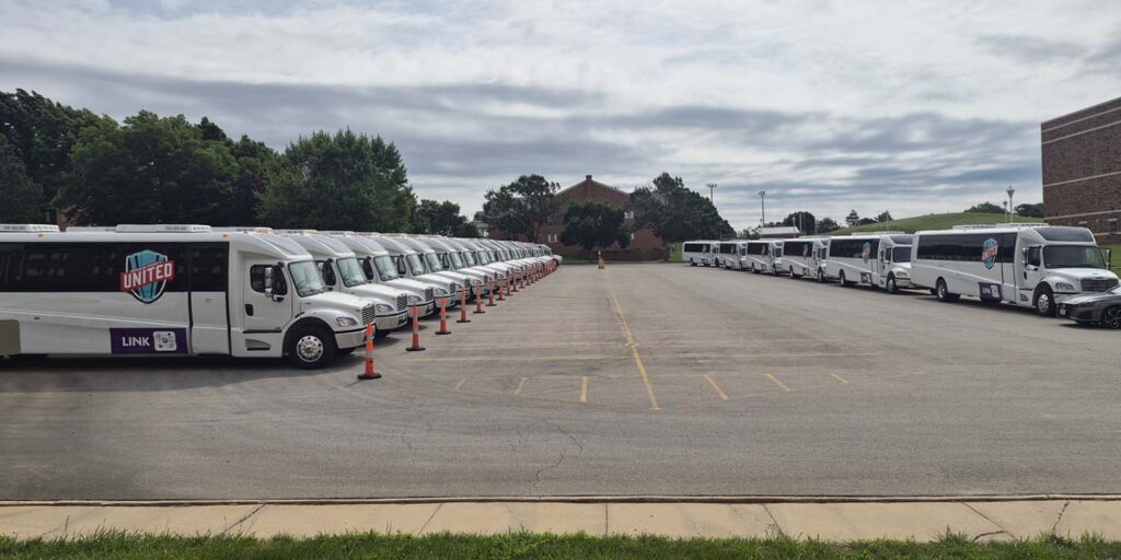 Some of the 40 busses deployed for the FIFA World Cup parked on the campus of MNU.