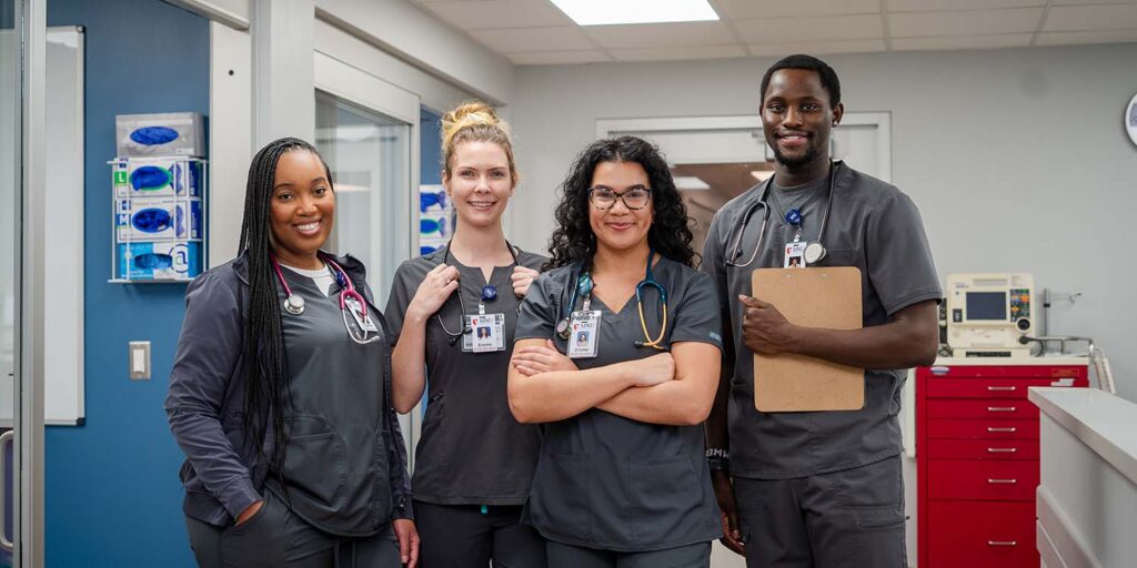 4 MNU nursing students in the MNU simulation lab