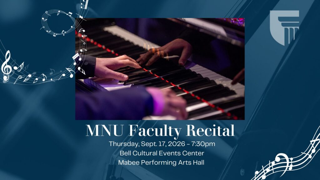 Faculty Recital promotion, someone playing piano